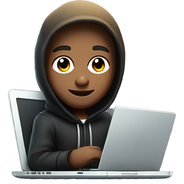 one 3d boy characters (like the apple memoji design style) dressed as developers wearing dark hoodies working. One  the laptop is programing, background is transperent emoji