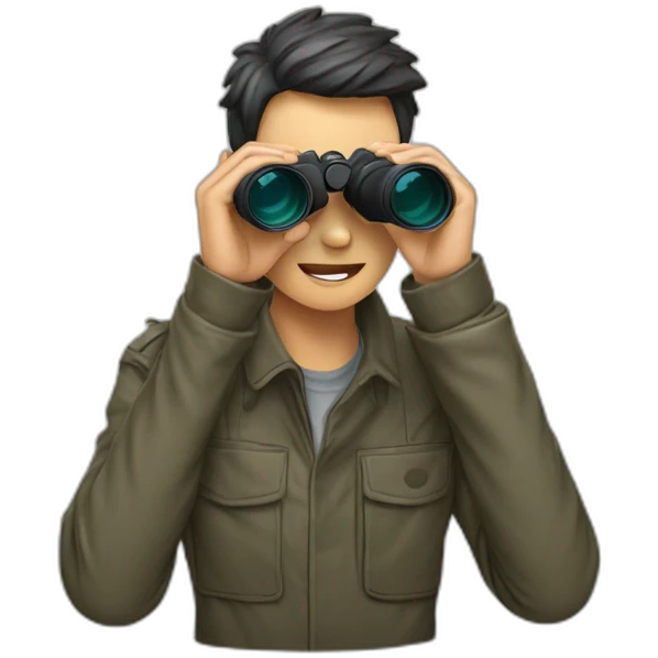 person using binoculars looking forward crouching emoji