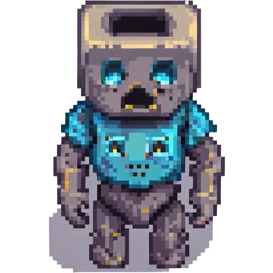 Minecraft spawner block with iron golem face visible, pixel art style, 8-bit look emoji
