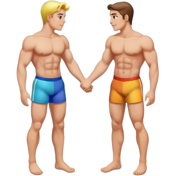 make 2 seductive men kissing and holding hands on a rainbow with clouds emoji