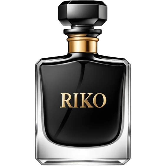 Realistic detailed black luxury perfume bottle with the name Riko on the front emoji