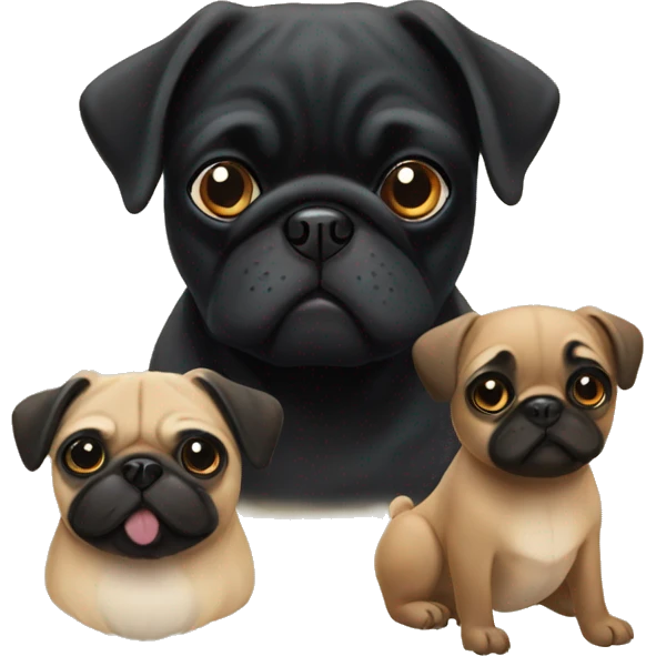 a black pug with a fawn pug emoji