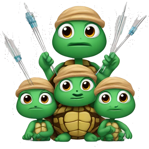 Family of doctor turtles holding needles emoji