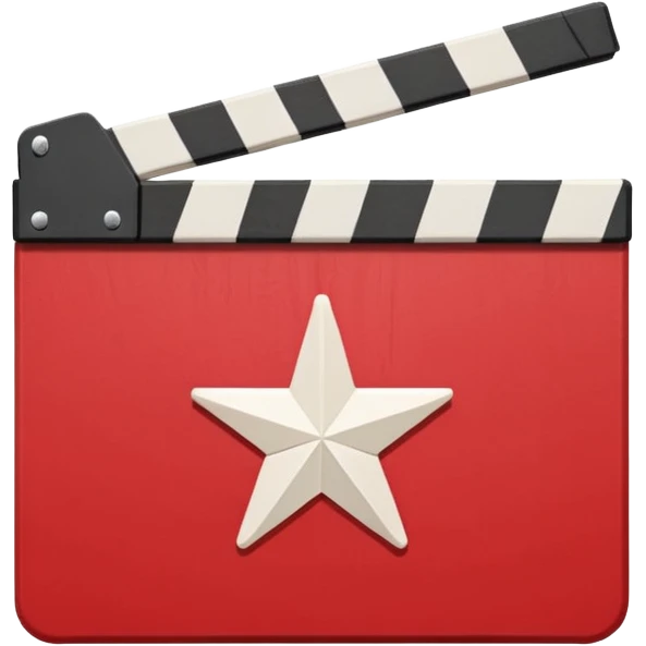 a red movie clapperboard with a pentagonal white asterix in the center emoji