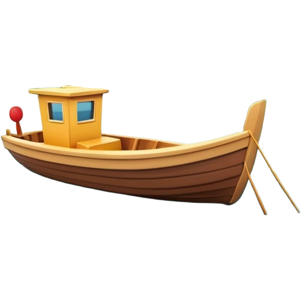 A 3D cartoon small boat floating on estuary water, with nearby reeds and horizon in view, bright lighting, photo frame, Memoji-style. emoji