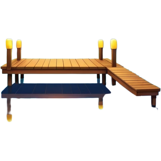 Fireworks over a lake with a dock emoji