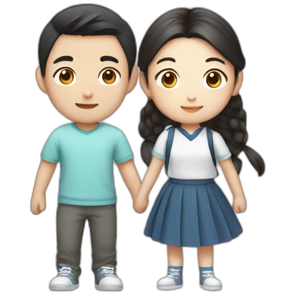 Teen Korean boy with teen Korean girl who has two side pony tails emoji