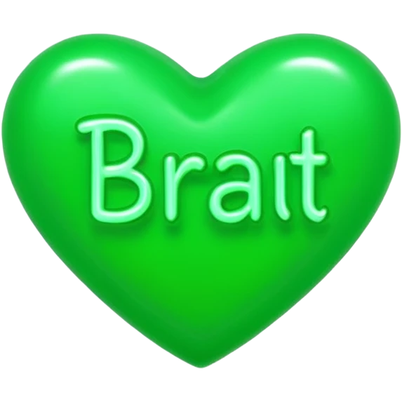 The word brat on a neon green heart  emoji