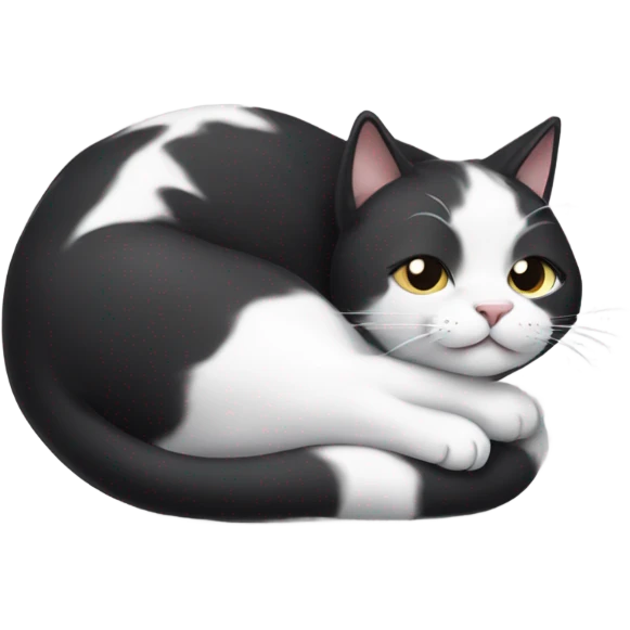 Black and white cat sleeps on his back emoji