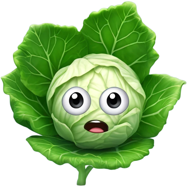 Create a 3D "White colored cabbage" with a surprised face and big shiny eyes 👀. one green leaf, white colored copta holds the mirror with its reflection 🪞 emoji