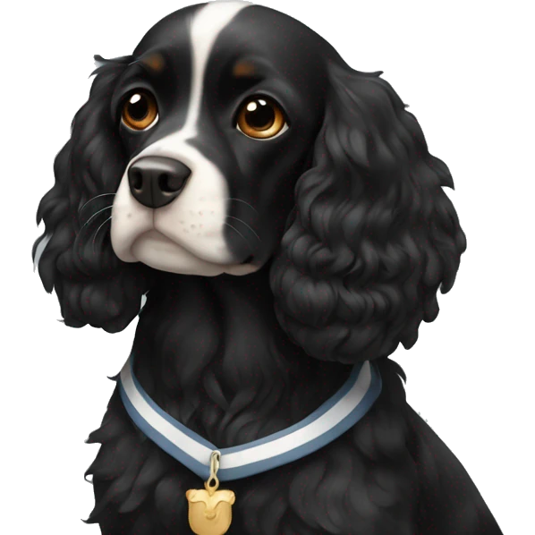 Small completely black king spaniel with white stripe on chest emoji