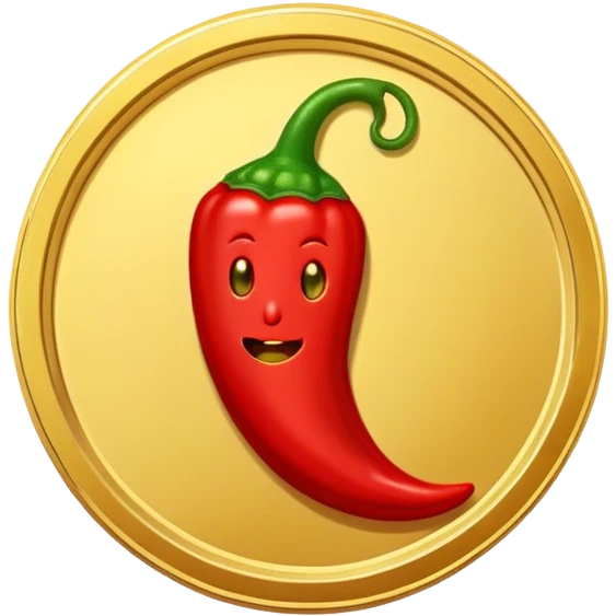 A gold coin ('SPICY COIN') displaying a spicy pepper as it's logo. This is a 'Heads' version emoji