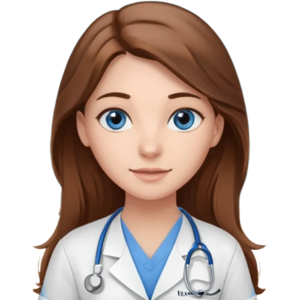 inside a classroom at university that says nursing school on the board with a pretty female nursing student with long brown hair, blue eyes emoji