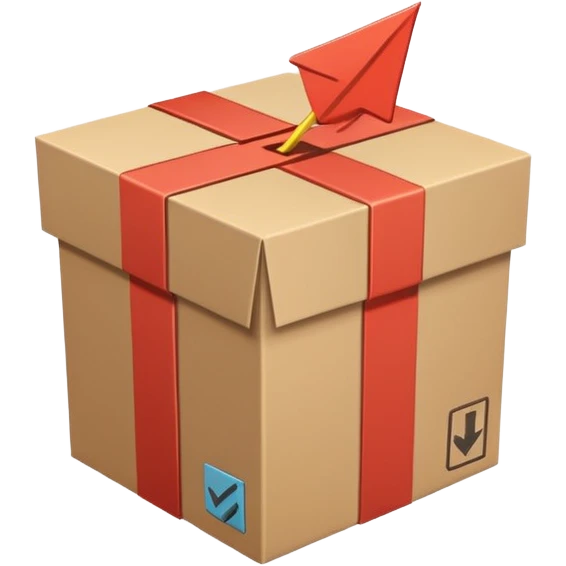 Minimal line-art icon of a shipping box with an arrow going up or a price tag, simple modern style, clean outlines, slightly 3D, no background, transparent, represents “reselling / e-commerce / flipping items” emoji