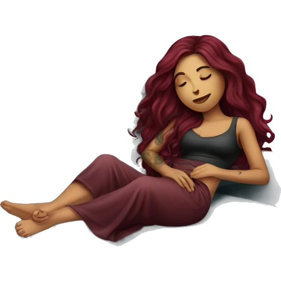 Beautiful tattooed burgundy long haired woman napping on sofa emoji