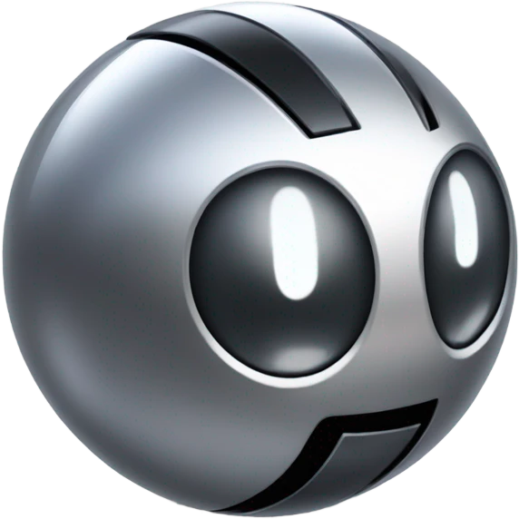 shiny metal ball that has the smooth, reflective surface of steel, with Kirby-style eyes—those simple, oval, black eyes with a white highlight, giving it a cute and expressive look. Now, this metal ball has four car wheels attached to it emoji