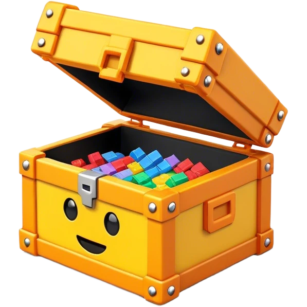 Clash of Clans aesthetic: Cinematic Playful Pixel 3D loot crate Emoji, rendered in a 3D vector-style similar to standard emojis with minimal shading and bold, simplified shapes. A compact, distinct form with signature details, softly glowing with a pixelated adventure charm. Simplified yet unmistakably iconic, highly detailed and consistent, glowing with a soft radiance and high shine. Stylized with a touch of classic pixel-art charm and a soft glowing outline, capturing the essence of a beloved gaming relic with a friendly, playful manner! emoji