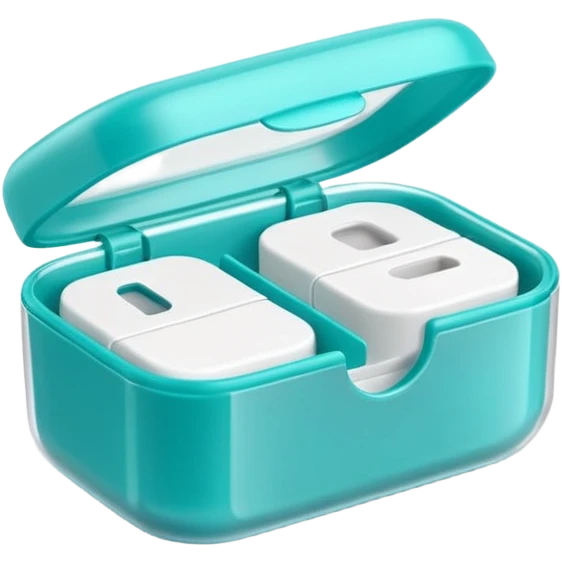 compact rounded plastic floss container with flip-top lid partially open with short strand of floss emerging, sleek modern casing in soft tones like white teal or blue, no branding teeth or extras, apple emoji style, soft lighting, subtle shadows, emoji scale emoji