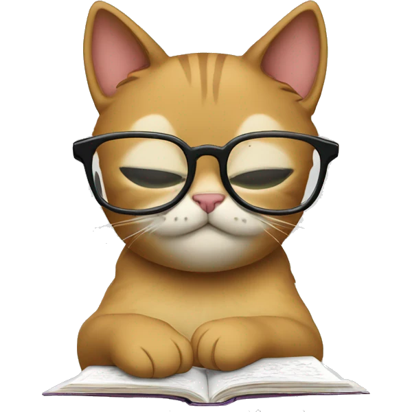 generate a cat studying while crying with glasses emoji