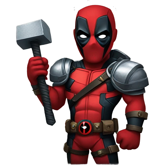 Deadpool holding thors hammer emoji