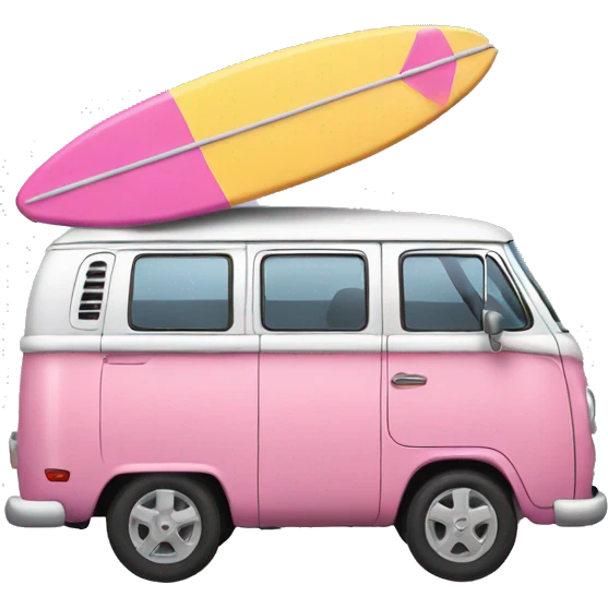 Pink van with a surf board on it emoji
