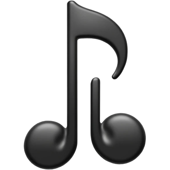 single musical note emoji, deep matte black metal material, smooth rounded geometry emoji