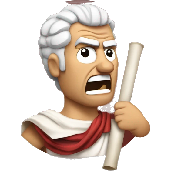 Angry Senator: A Roman senator in a toga, holding a torn scroll, face red with rage, eyebrows furrowed, expressing fury, like he's frustrated with a law or vote emoji