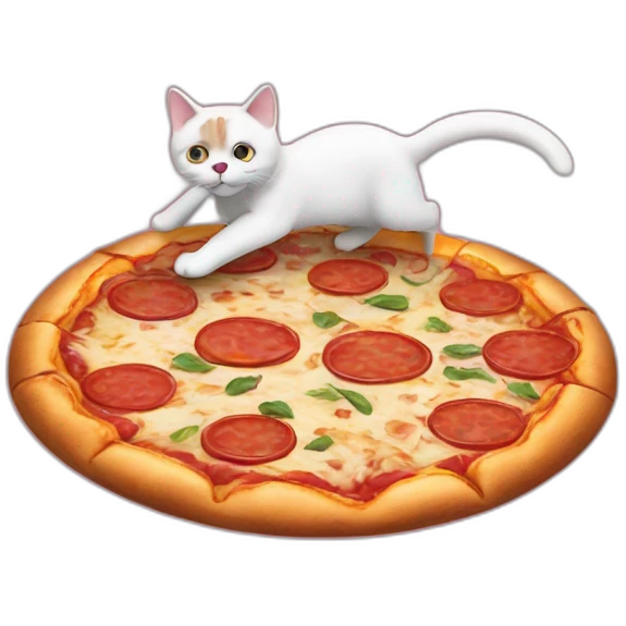 Cat hovering on pizza emoji