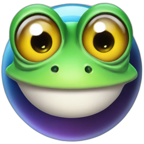 planet Mercury with a cartoon grinning frog face with big eyes emoji