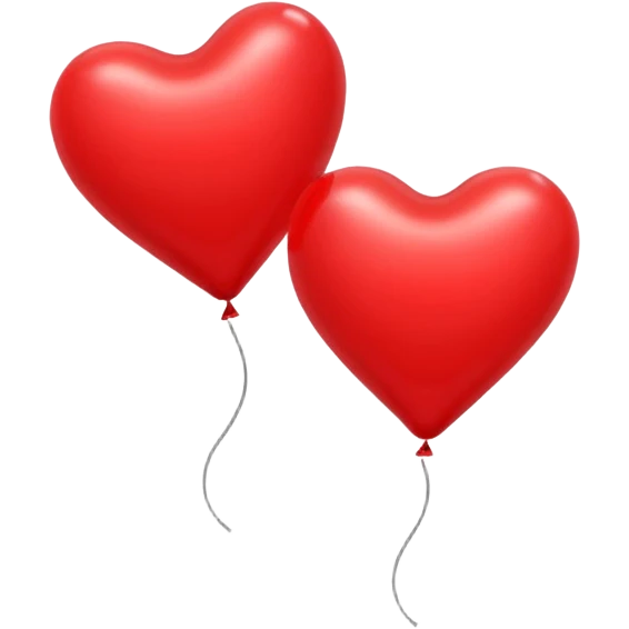 2 red heart-shaped balloons on a white background emoji