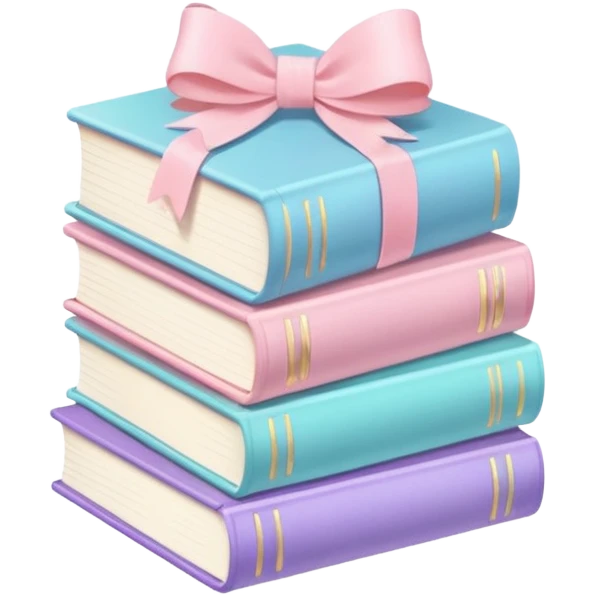 stacked pastel books with soft shadows, gentle sparkle, minimalistic clean girl vibe with a bow on top emoji