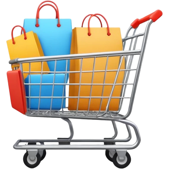 Digital shopping cart filled with online products, clean minimal UI design, smooth motion graphics animation, floating icons, modern style, dark background, cinematic lighting, seamless loop. emoji