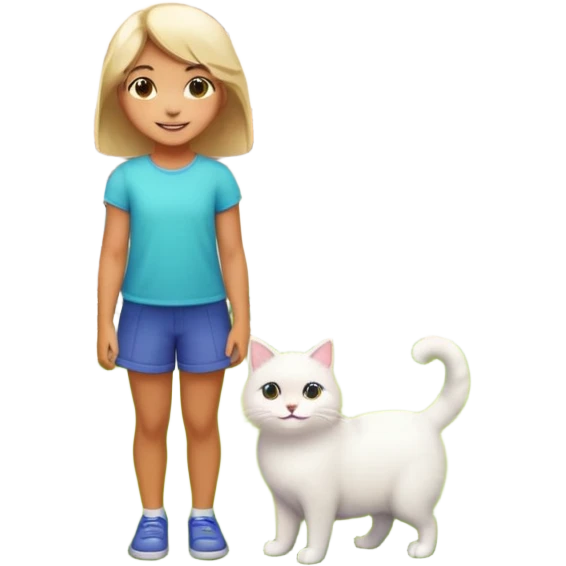 Девушка купила дом и стоит на фоне дома. Вокруг участок, деревья, зелень, цветы, кот emoji