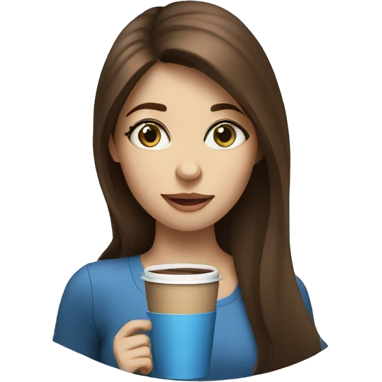 girl with brown hair and blue eyes sipping coffee emoji
