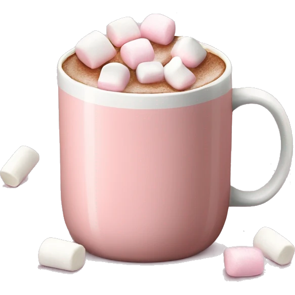 Light Pink mug of hot chocolate with marshmallows  emoji