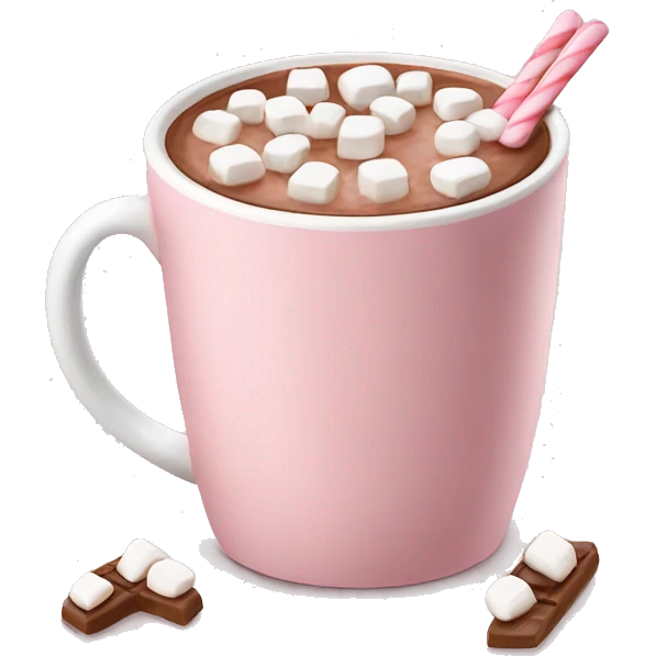 Light Pink mug of hot chocolate with marshmallows  emoji
