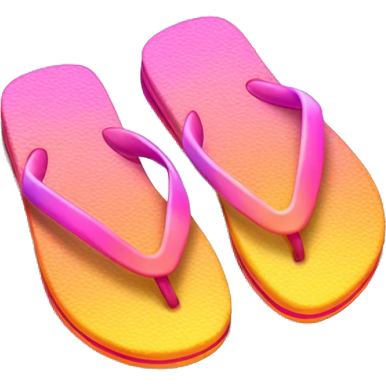 Realistic orange yellow pink gradient pair of summer flip flops isolated. emoji