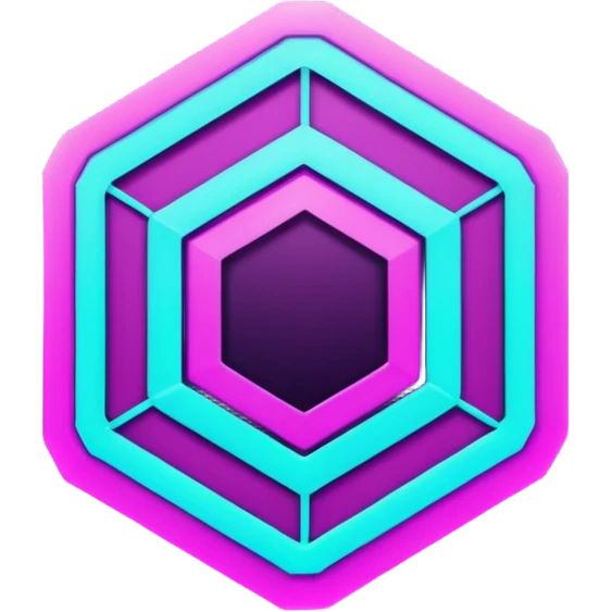futuristic minimalistic glowing hexagon icon, neon purple and cyan glow, dark background, tech modern symbol, 1:1 aspect ratio, no face emoji