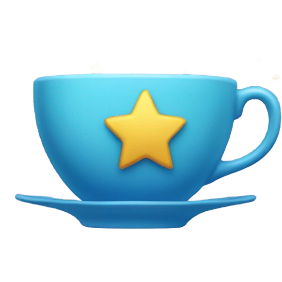 A blue tea cup with a stars emoji