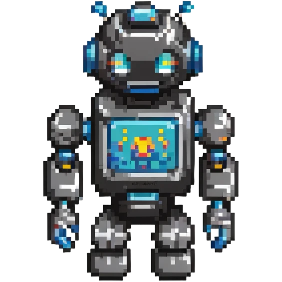 Pixelated robot coder, programming logo emoji