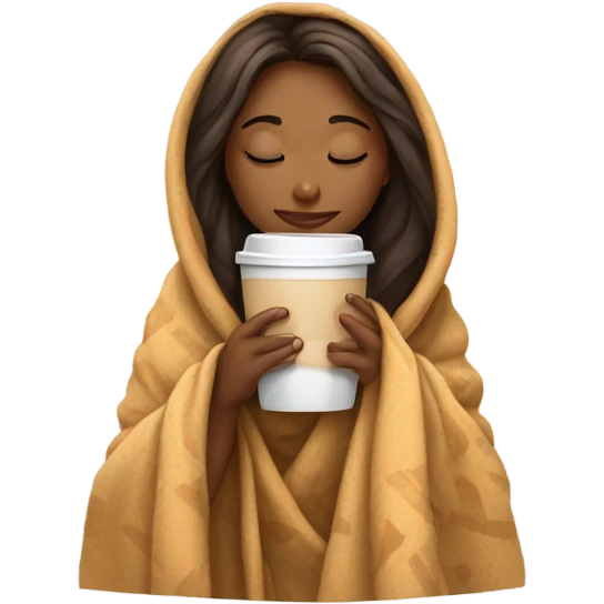 girl inside a blanket sipping coffee eyes closed emoji