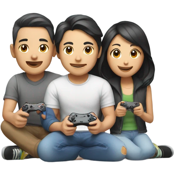 Cute Asian Couple sitting together and having fun playing video games emoji