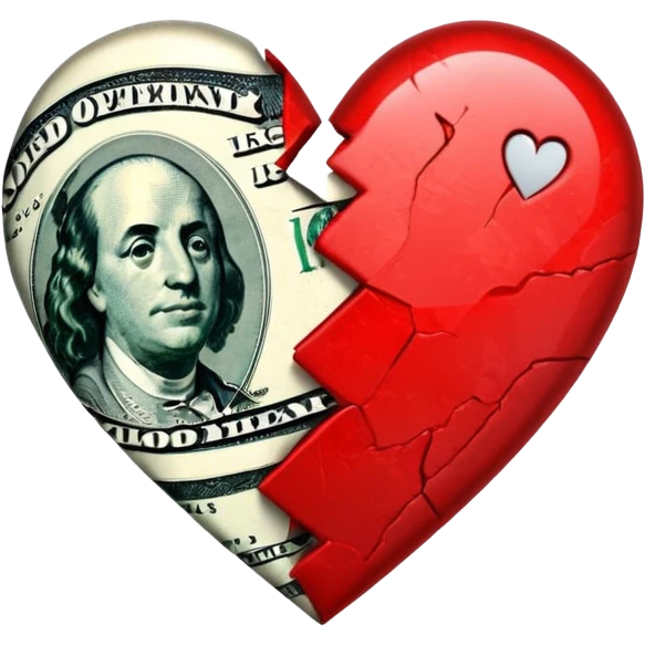 red broken heart glued together by dollars emoji