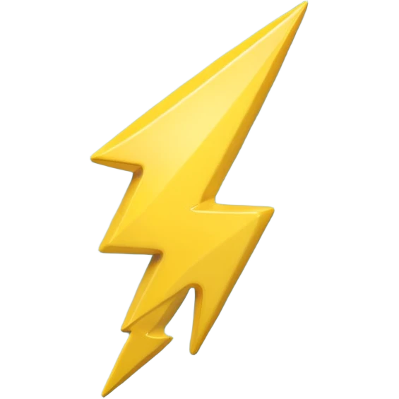 A cute 3D render icon of a lightning bolt shape. Rounded edges, plump and glossy yellow plastic material. Soft studio lighting, cheerful style. Isolated on a clean light blue gradient background. High quality, minimalist design. emoji