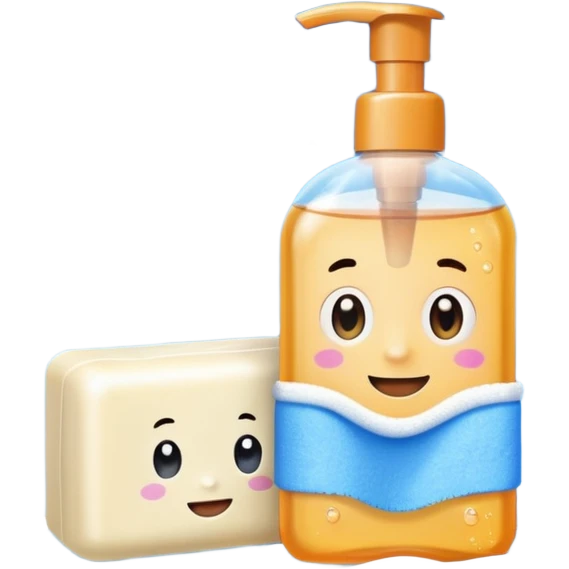 Soap, washcloth and kids shampoo emoji