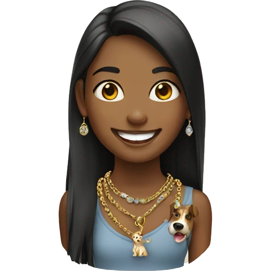 smiling girl with dog jewelry emoji