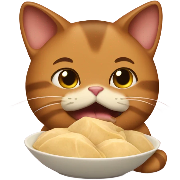 Brown cat eating dumplins  emoji