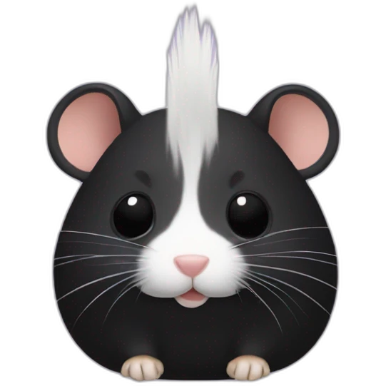 Black hamster with white human hairs on head emoji