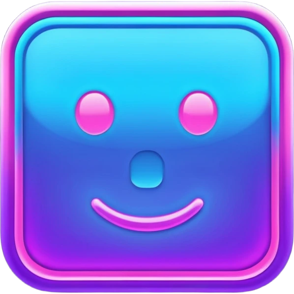 A glowing neon square in shades of blue and purple emoji