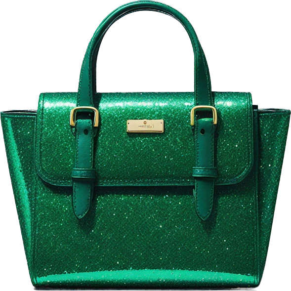 Realistic isolated emerald green glitter kate spade satchel purse.  emoji